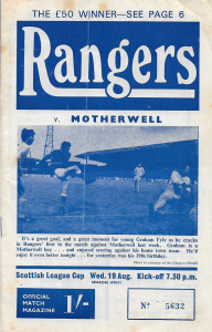 Programme Cover versus Rangers Fc