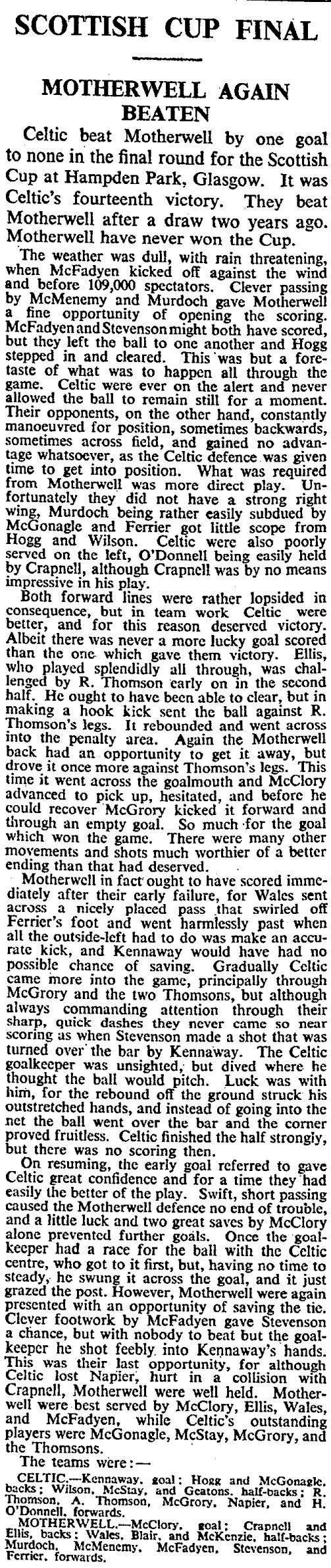 1933 Scottish Cup Final - Newspaper Report