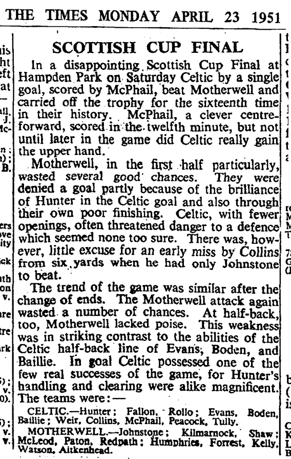 1951 Scottish Cup Final Newspaper