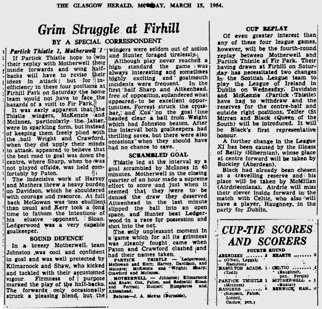 Newspaper Report - Motherwell versus Partick Thistle
