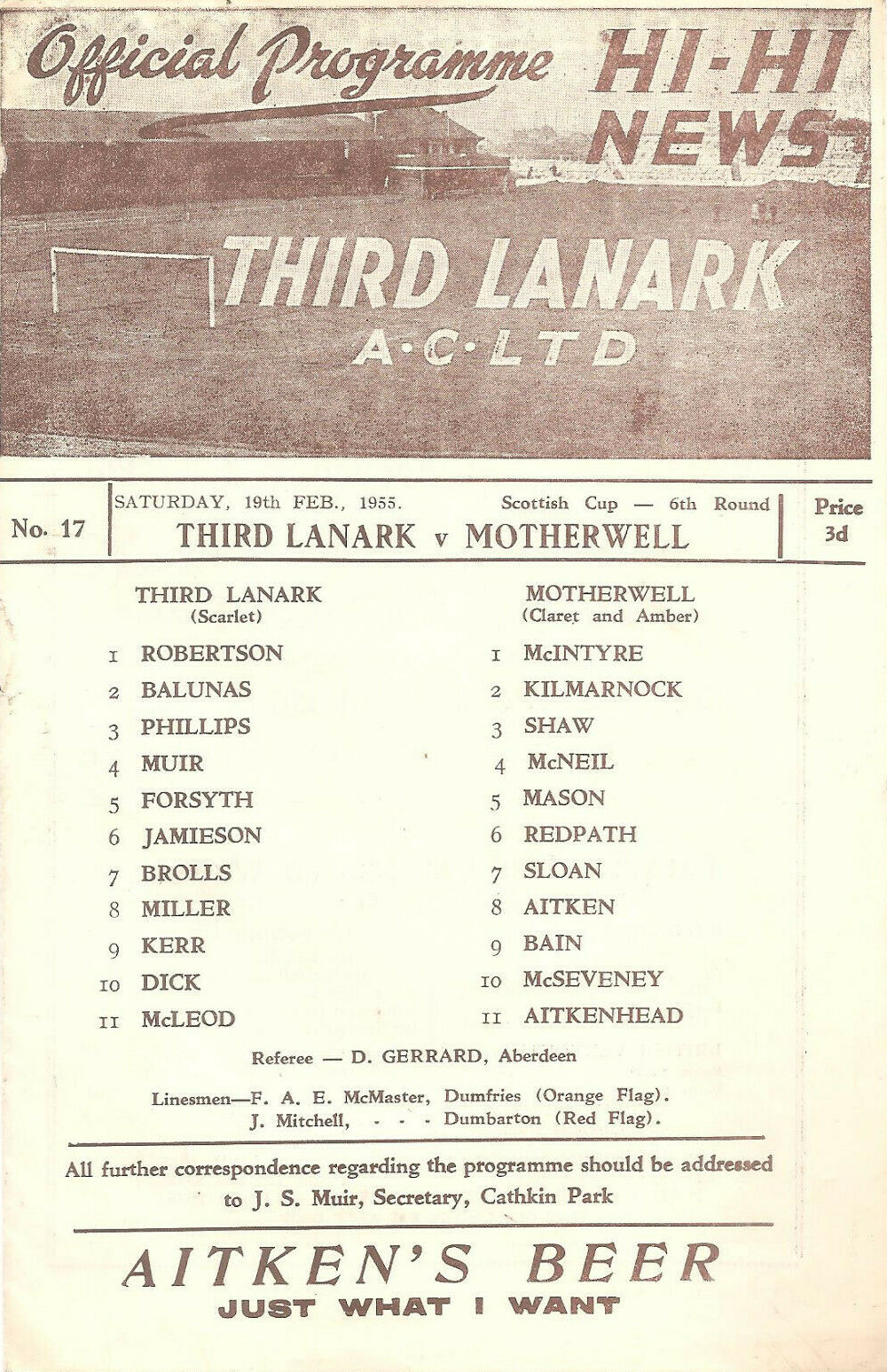 versus Third Lanark Programme Cover
