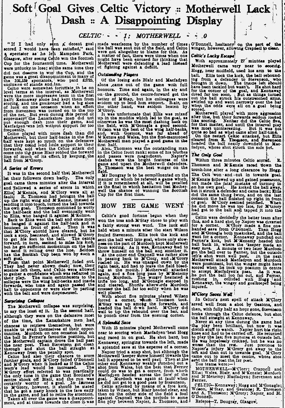 1933 Scottish Cup Final Newspaper Report