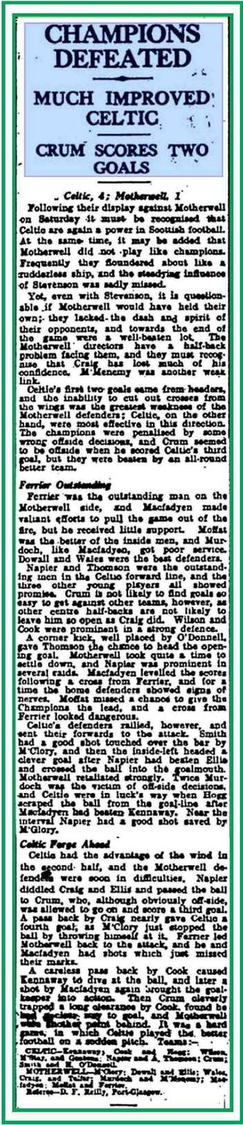 Newspaper Match Report versus Celtic