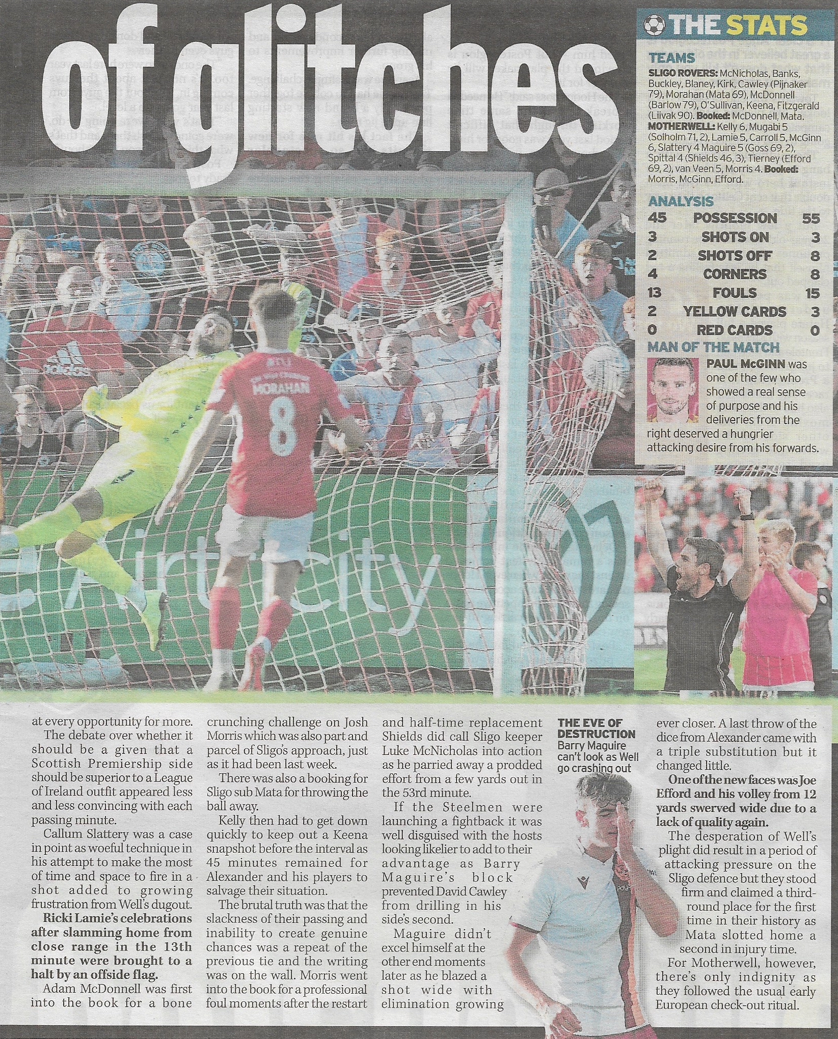 Newspaper Match Report versus Sligo Rovers