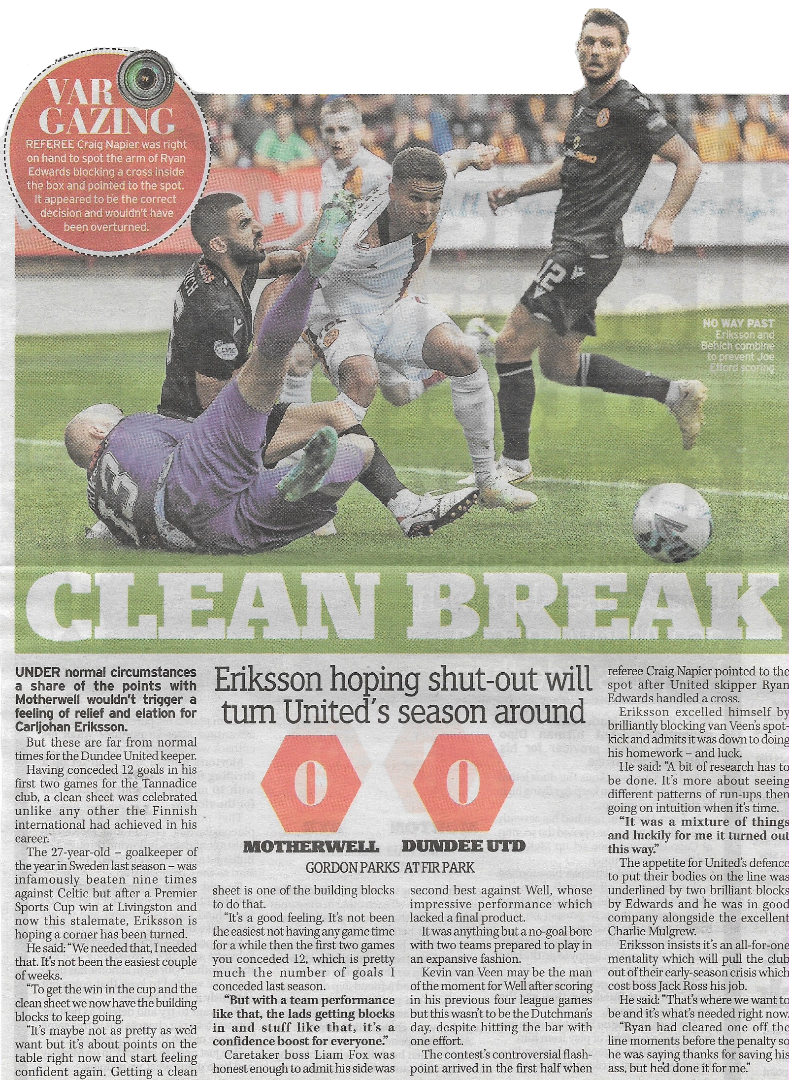 Motherwell vs Dundee United Newspaper Match Report