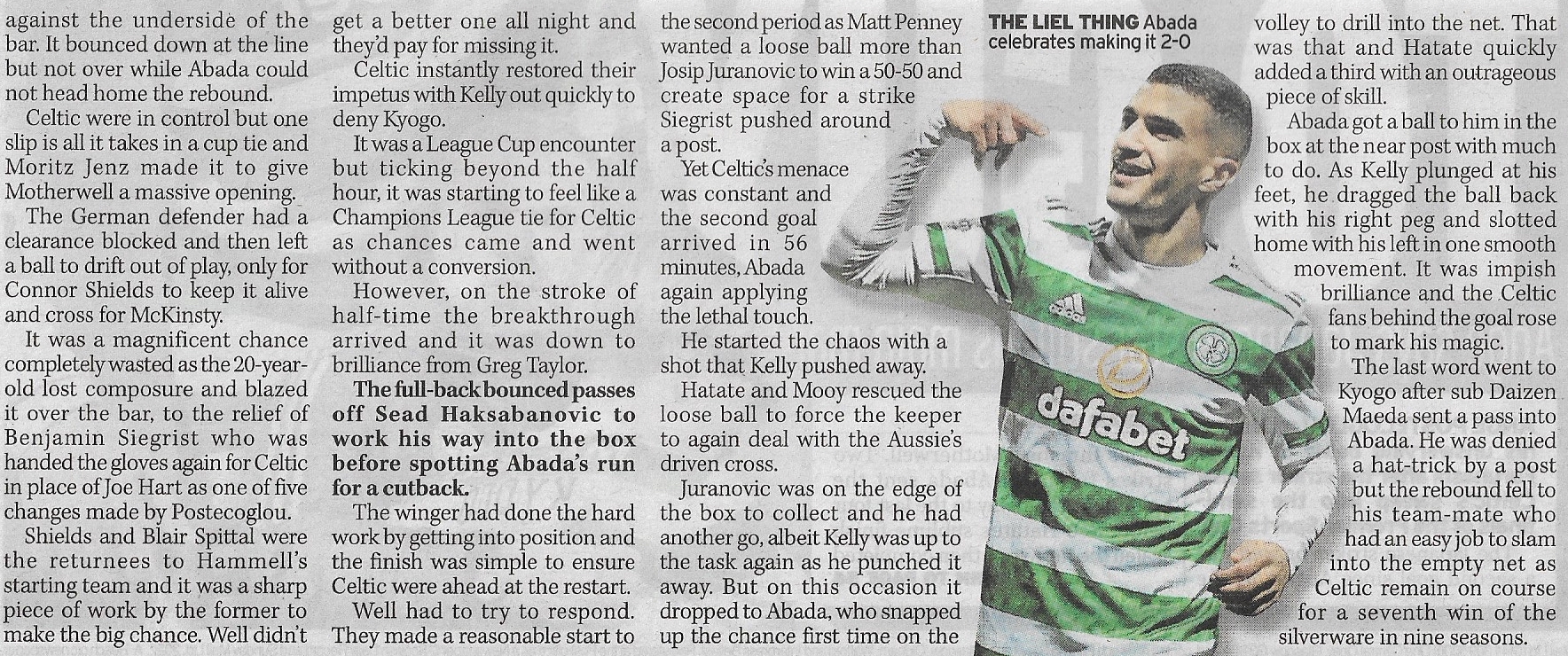 versus Celtic Scottish League Cup Tabloid Match Report