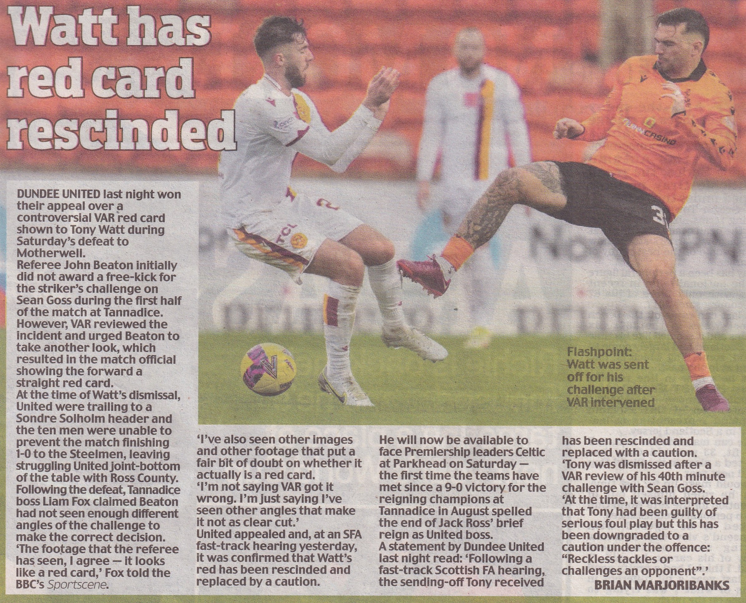 versus Dundee United Tabloid Match Report