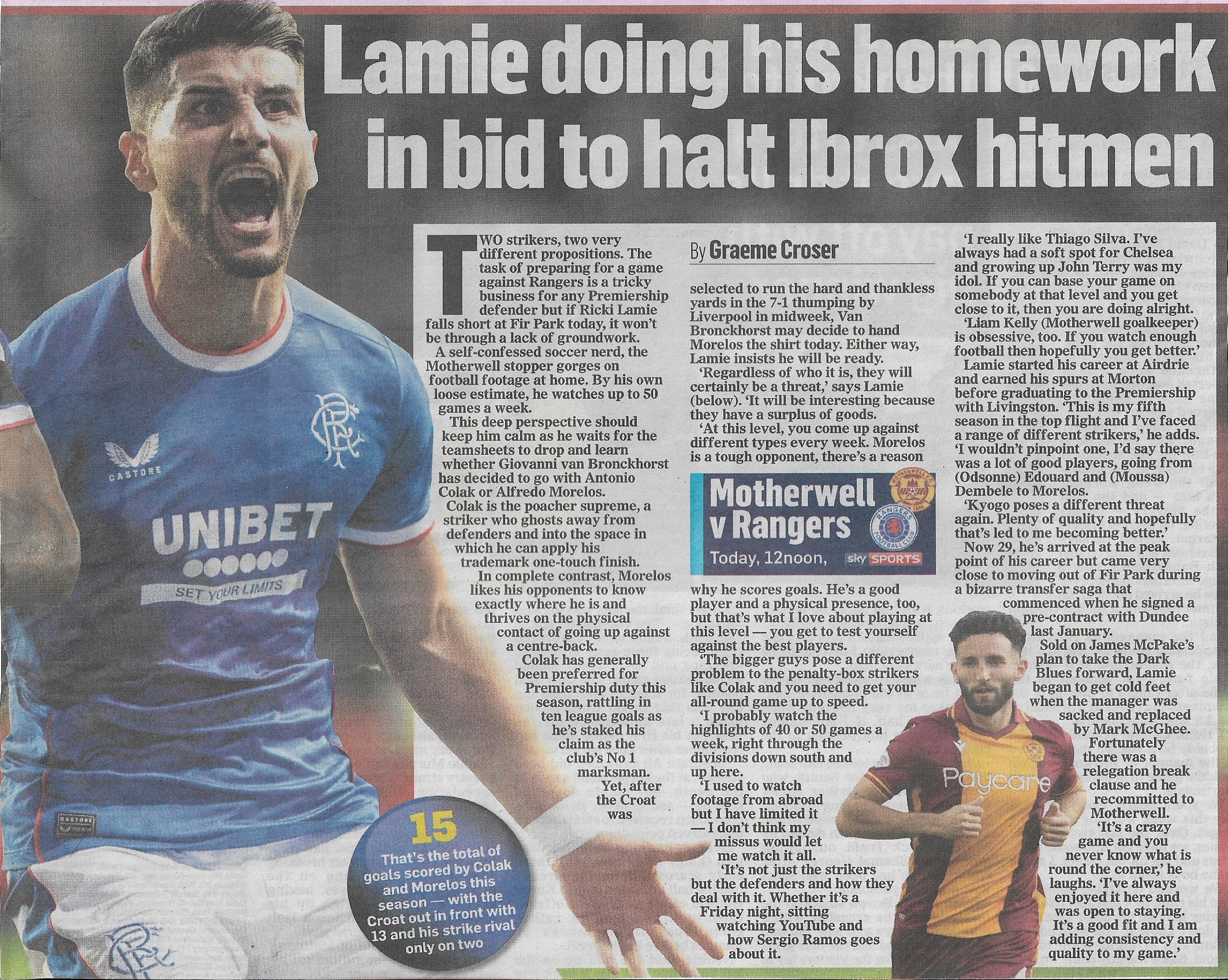 Motherwell vs Rangers Newspaper Preview