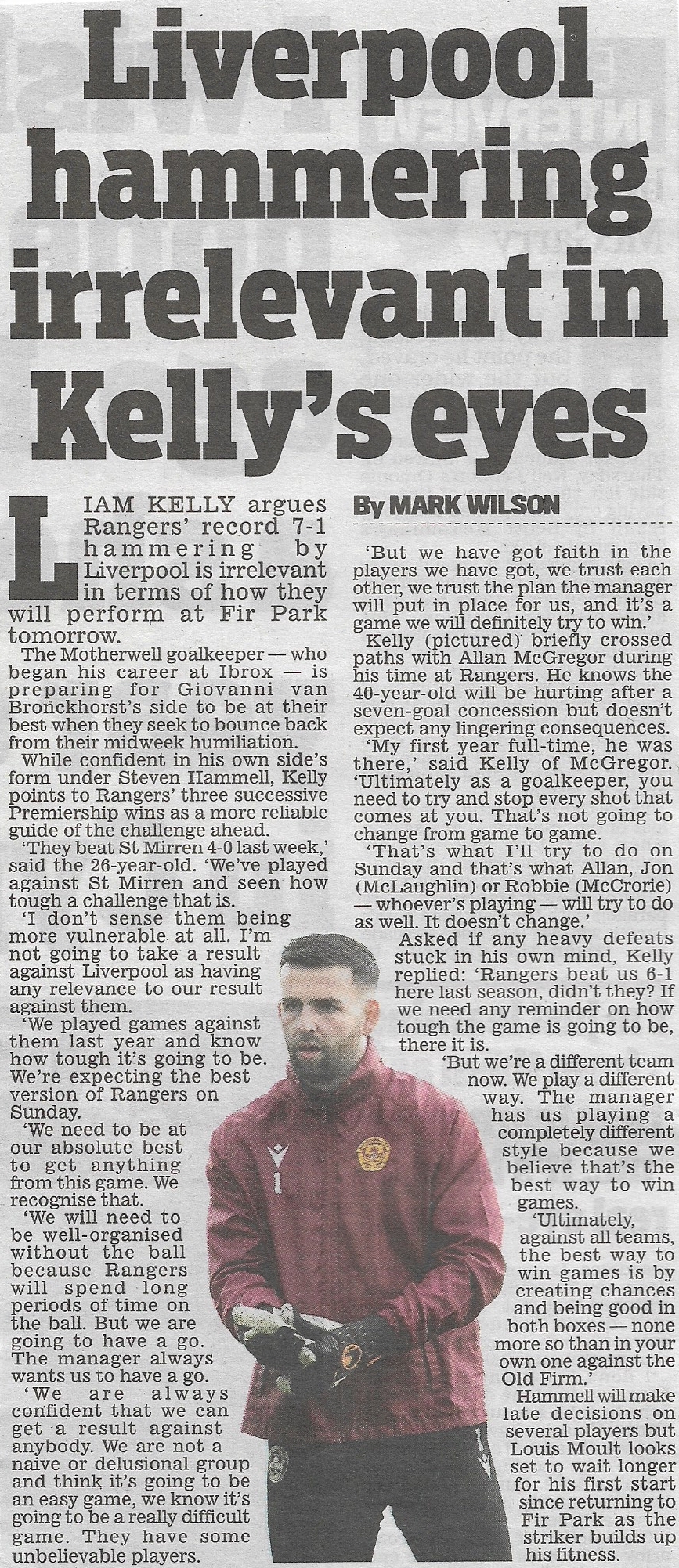 Motherwell vs Rangers Newspaper Preview