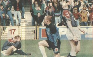 Motherwell beat Falkirk to avoid relegation 1992/93.