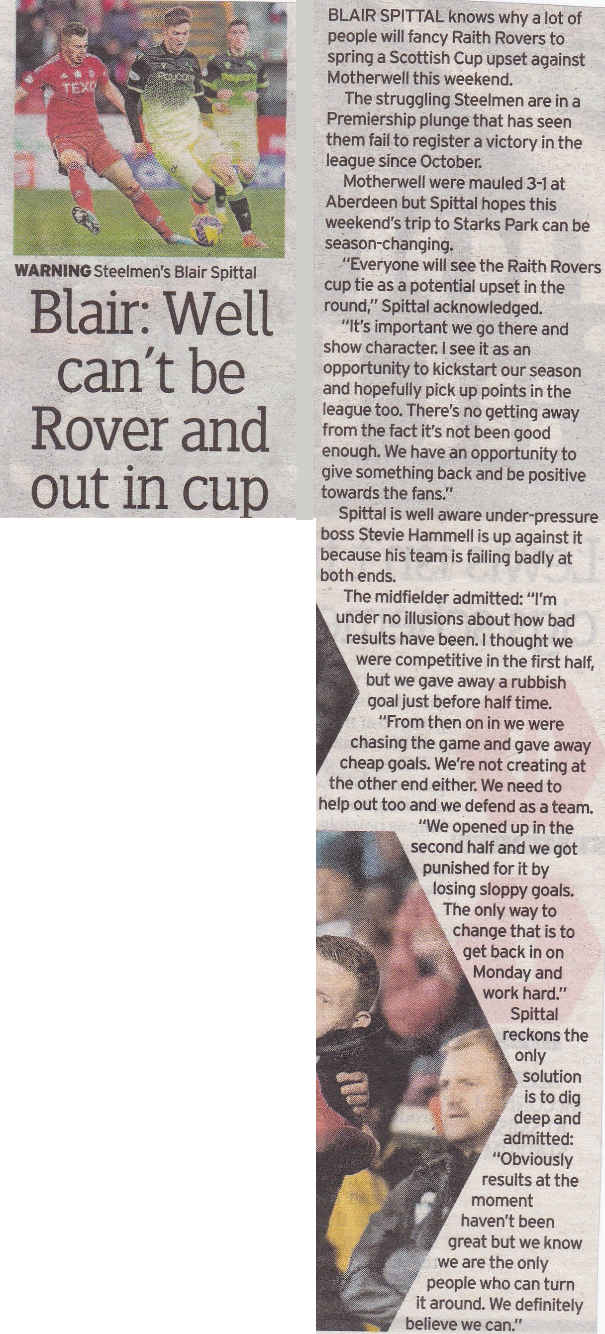 Motherwell versus Aberdeen Newspaper Match Report