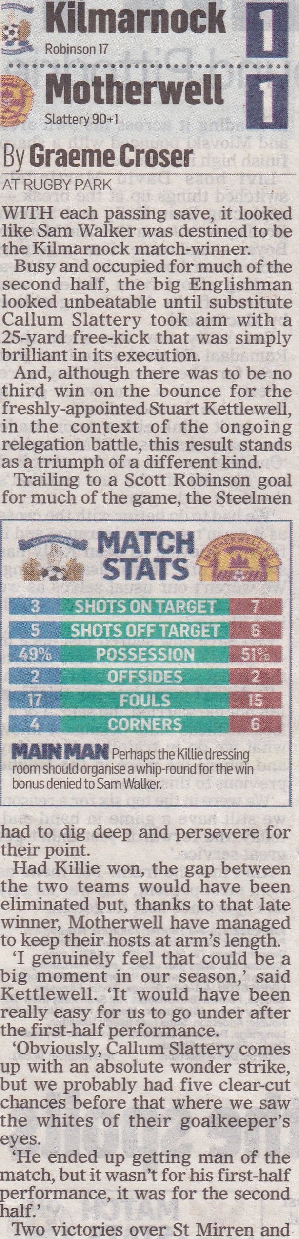 Motherwell versus Kilmarnock Tabloid Match Report
