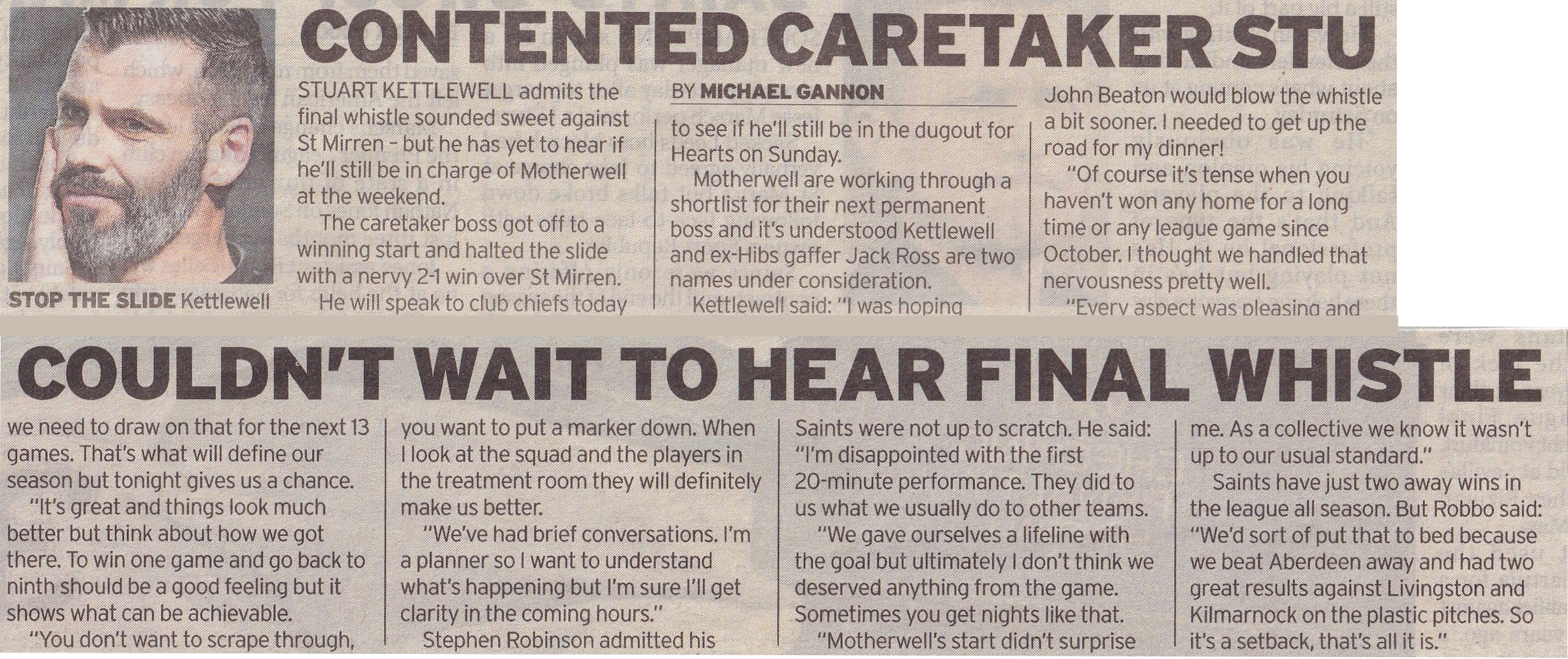 Motherwell versus St Mirren Newspaper Match Report