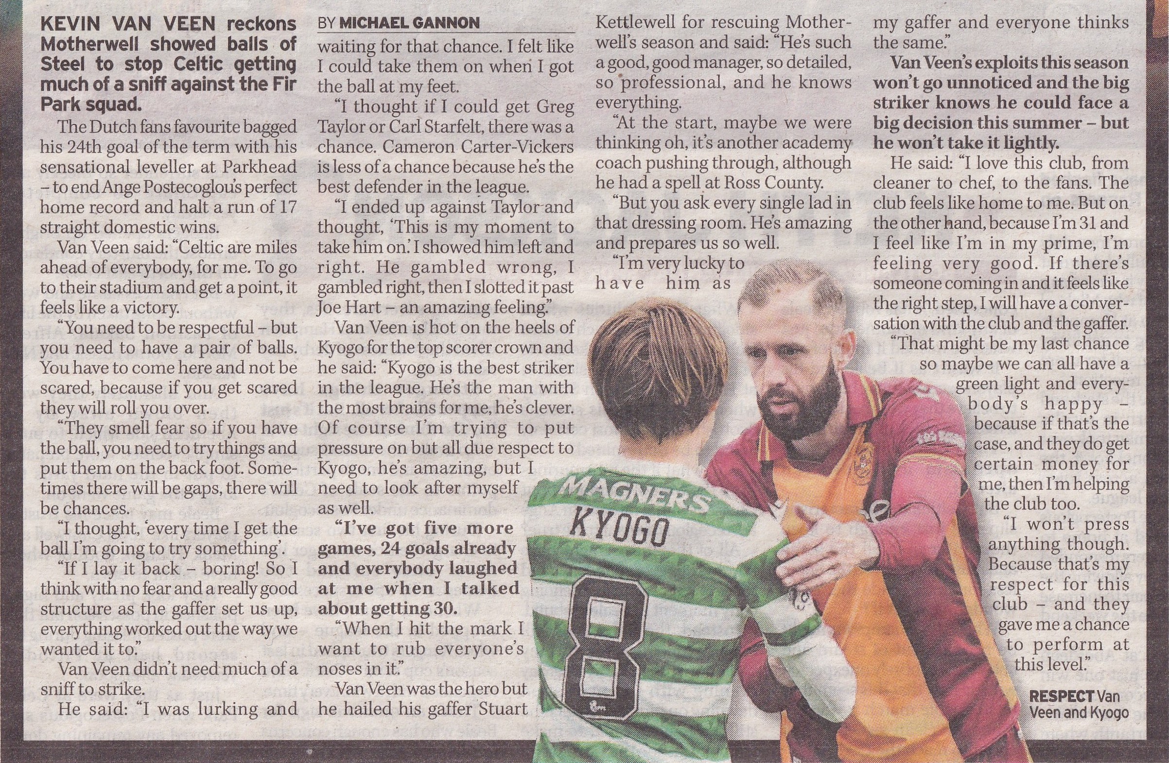 Celtic versus Motherwell Newspaper Match Report