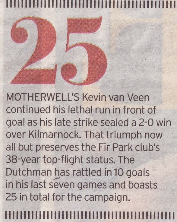 Motherwell versus Kilmarnock Newspaper Match Report