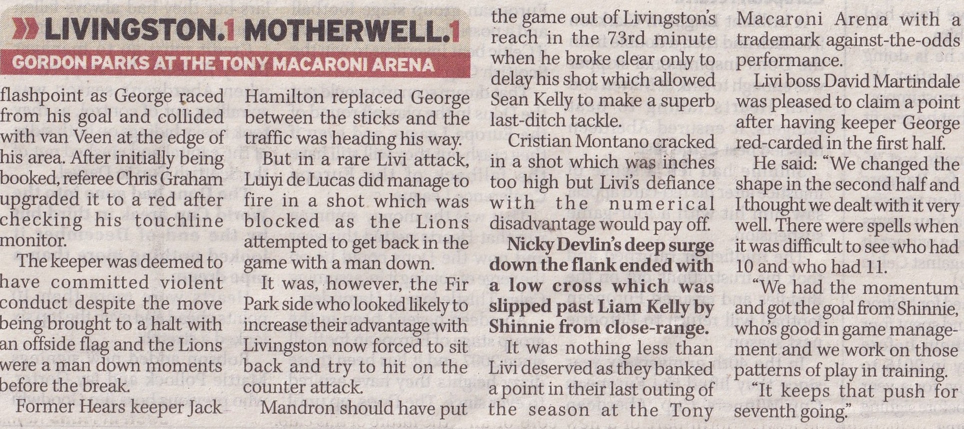 Motherwell versus Livingston Tabloid Newspaper Report
