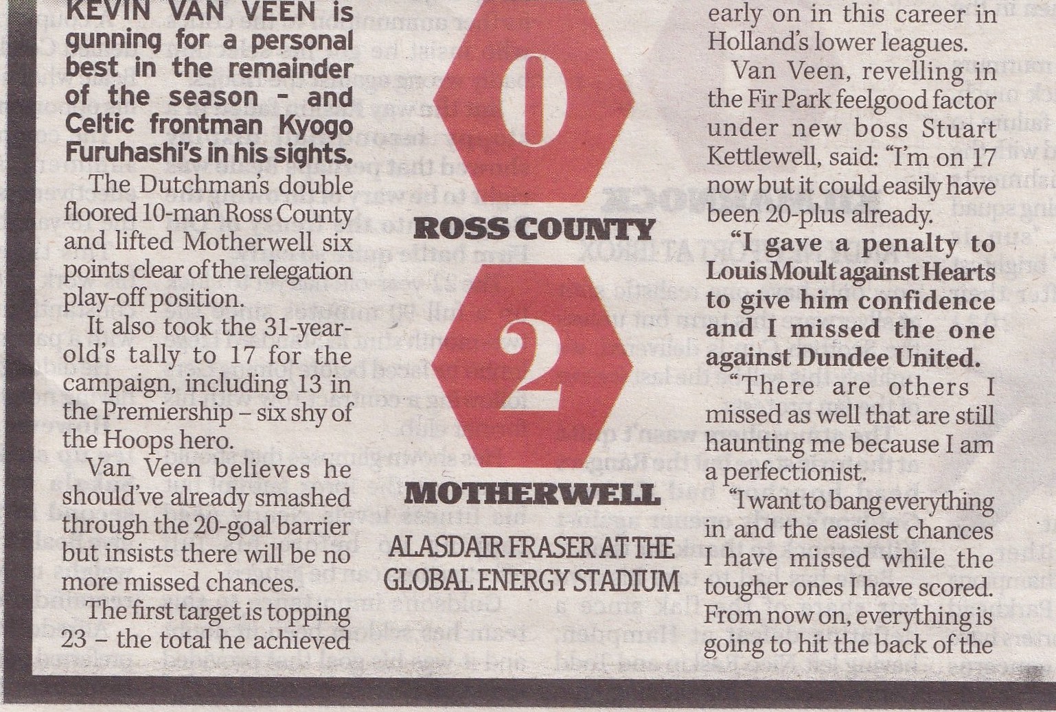 Ross County versus Motherwell Newspaper Match Report Snippet